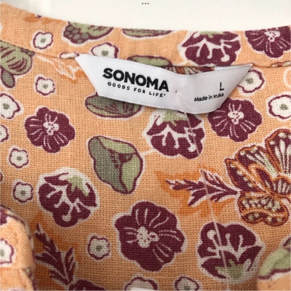 Sonoma Peach Dress Sleeveless Linen Rayon Pockets Knee Length Floral NEW - Picture 6 of 13